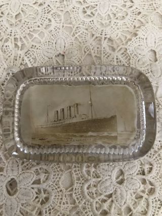 Cunard Line Rms Lusitania Souvenir Crystal Paperweight C - 1907