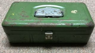 Vintage Old Pal Green Metal Tackle Fishing Box Made In Lititz,  Pa