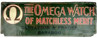 Antique 1900s Omega Watch Metal Tin Sign Store Dealer Repair Baraboo Wi