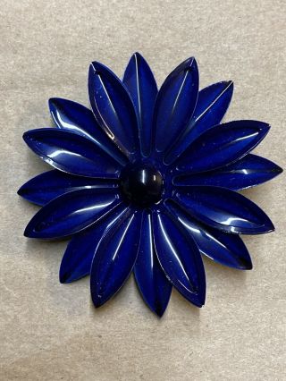 Vintage Brooch Solid Dark Blue Enamel Flower Many Petals