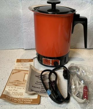 Vintage West Bend Instant Hot Pot 36 Ounces Orange Electric 3253