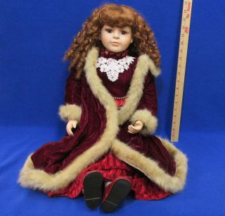 Vintage 28 " Porcelain Doll Collectors Choice By Dandee Velveteen Dress & Coat