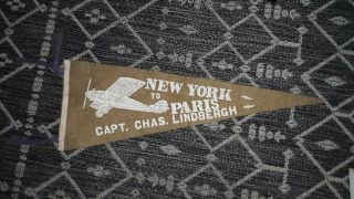Antique Spirit Of St Louis Charles Lindbergh York To Paris Banner Pennant