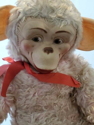 Old Faded Pink/ White Vintage Rubber Faced White Plush Monkey 20 In.  Rushton ??