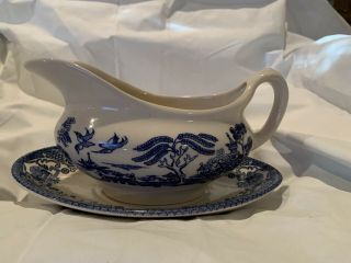 Vintage Old Willow Gravy Boat W/ Underplate Limited English Ironstone Tableware