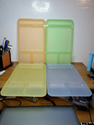 4 Vintage Tupperware Divided Tv Lunch Trays Picnic Camping Daycare