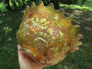 Fenton WREATH OF ROSES ANTIQUE CARNIVAL GLASS COMPLETE 8 PC.  PUNCH SET MARIGOLD 2