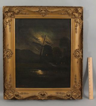 19thc Antique Signed Tonalist Moonlit Nocturnal Landscape O/c Oil Painting,  Nr