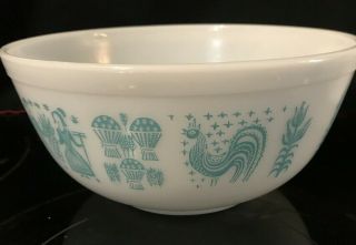 Vintage 1960s Pyrex Amish Butterprint Mixing Bowl 403 Turquoise On White 2.  5 Qt
