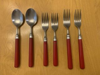 Vintage 6 Pc Stanley Roberts Spectrum - Red Stainless Flatware