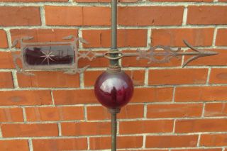 Early 1900s Arrow & Red Glass Ball 70 " Lightning Rod Weather Vane