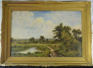 Fine Antique Circa.  1900 Oil On Canvas Landscape Painting Sherrin