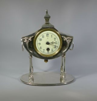Fine Antique 19th C.  French Silver Plated Mantel Clock Eugene Farcot Paris Ticks