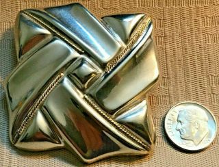 Mexico Tr - 97 Vintage Sterling Silver Large Heavy Modernist Brooch/pendant Signd