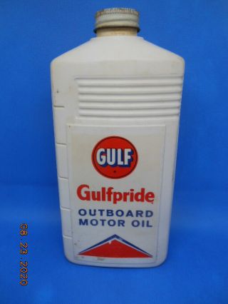 Vintage Gulf Gulfpride Outboard Motor Oil Plastic Quart Bottle Empty
