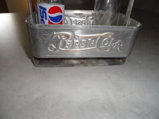 Vintage Pepsi Cola Double Dot Soda Embossed Metal Bottle Carrier with bottles 2