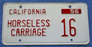 1956 California Horseless Carriage License Plate Two Digt 16