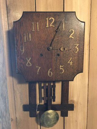 Antique 1910 National Clock Co Mission Oak Regulator Wall Clock