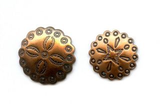 2 Antique Or Vintage Concho? Button Copper W/ 2 Different Designs - - 2 Sizes