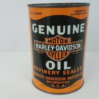 Antique Harley - Davidson Motor Cycles Full Motor Oil Can Usa 1 Quart