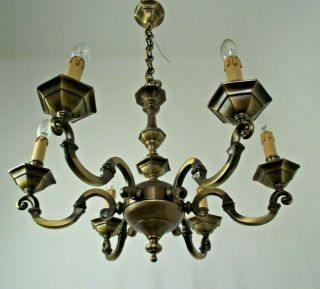 Contemporary French Hexagonal Style 6 Arm Bronze Effect Metal Chandelier 805