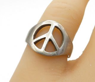 925 Sterling Silver - Vintage Smooth Open Peace Sign Band Ring Sz 7 - R13901