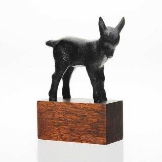 Jakob Fehrle - Patinated Cast Iron & Oak Goat / Kid Sculpture - 1930s Art Deco