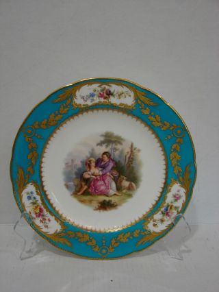 Antique 1850 - 70 Minton Ermine Fine Porcelain Sevres Blue & Gold Cabinet Plate