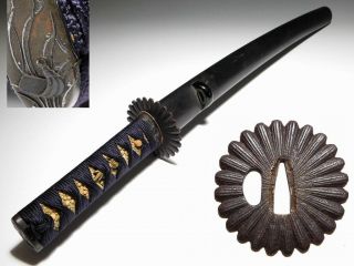 Wakizashi Sword Koshirae W Rare Form Tsuba Japanese Edo Sword Antique