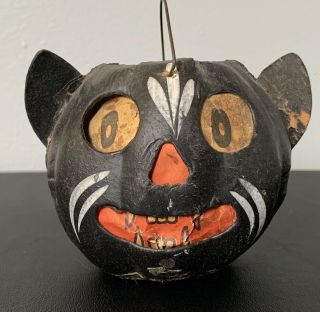 Antique Halloween German Cat Head Jol Lantern With Insert Just So Stinkin Cute