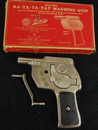 Kilgore Antique Cast Iron Cap Gun Machine Gun Boxed M 1.  1.  1.