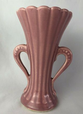 Vtg Mccoy Usa Pottery Double Handled Art Deco Pink Vase Marked Usa