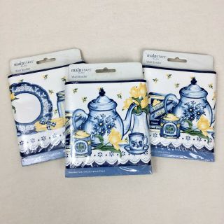 3 Rolls Of Vintage Mainstays Home Wallpaper Border Blue Tea Pots Kitchen Yellow