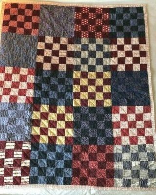 Vntg Handmade Americana 50”x60” Patchwork Lap Quilt Wall Hanging Red/white/blue