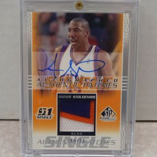 2003 - 04 Ud Sp Game Amare Stoudemire Suns 3clr Patch On Card Auto 05/50