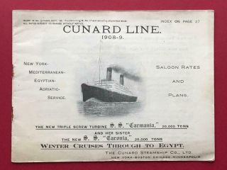 Cunard Line S.  S.  " Carmania " & S.  S.  " Caronia " Winter Cruises To Egypt 1908 - 09.