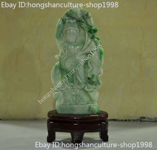 China Natural Emerald Jade Jadeite Carved Lotus Kwan - Yin Guanyin Buddha Statue