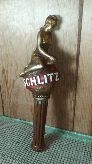 Vintage Schlitz Beer Tap Handle Lady On Globe -