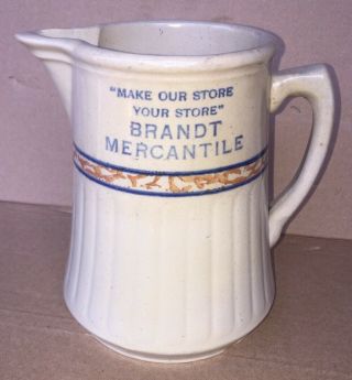 Antique Red Wing Gray Line Sponge Band Stoneware Brandt Merc Advertising Pitcher