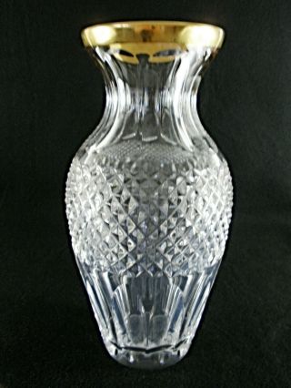 Large Antique Baccarat Flawless Crystal Vase W/ Wide Gilt Metal Band