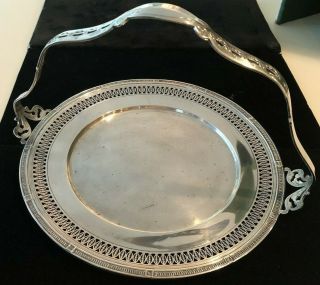 Large Antique Sterling Silver Handled Pierced Tray