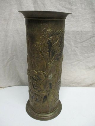 Vintage Copper French Umbrella Stand 19 " X 8 1/4 " W/ European Repousse Figures