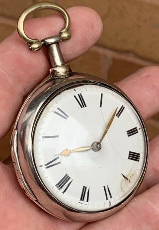 A Gents Early Antique Solid Silver Pair Cased Verge / Fusee Pocket Watch,  1807.
