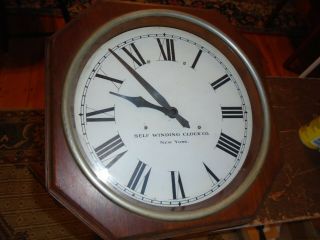 Antique - Walnut Cased - Self Winding Clock Co.  Wall - Gallery Clock - To Restore - E74