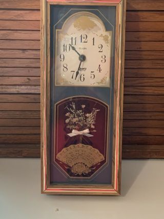 Vintage Elgin Rose Fan Quartz Wall Clock - Made In Usa