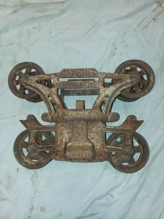 Antique Myers Ok Unloader H - 321 Barn Hay Trolley Carrier Pulley Cast Iron