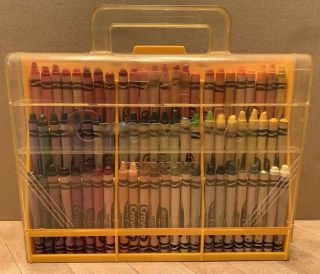 Vintage 72 Crayola Crayon Holder Storage Carrying Case W/ Sharpener Yellow