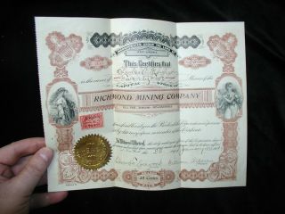 Old Vintage 1901 Richmond Mining Company Stock Certificate