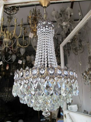 Antique French Big Bohemia Crystal Chandelier Ceiling Lamp 1940 