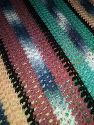 Vintage Afghan Granny Multicolor Handmade Crochet Knit Throw Blanket 90 " X110 "